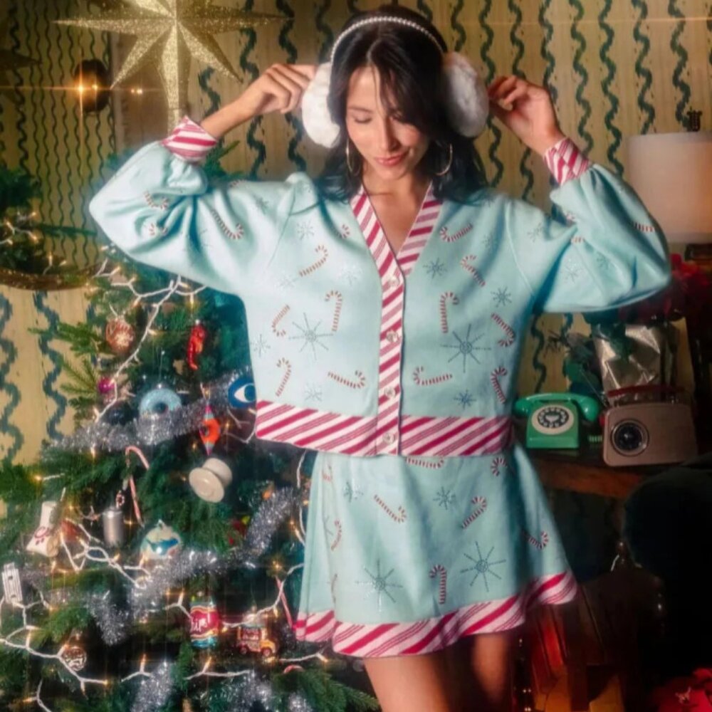Queen of Sparkles Mint Peppermint Stripe Trim Candy Cane Skirt